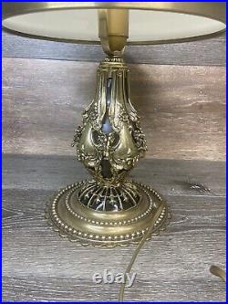 Art Deco Lamp Ornate Gold Gilded Polished Brass Mashroom Glass Shade 17.5 Tall