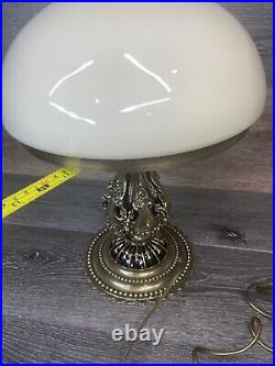 Art Deco Lamp Ornate Gold Gilded Polished Brass Mashroom Glass Shade 17.5 Tall