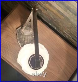 Art Deco Lamp Silver Bronze + Dough Pressed Glass Degue. Lamp French