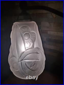 Art Deco Lamp Silver Bronze + Dough Pressed Glass Degue. Lamp French