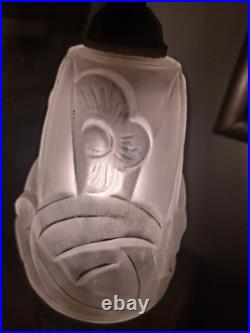 Art Deco Lamp Silver Bronze + Dough Pressed Glass Degue. Lamp French