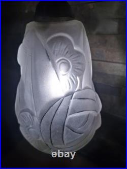 Art Deco Lamp Silver Bronze + Dough Pressed Glass Degue. Lamp French