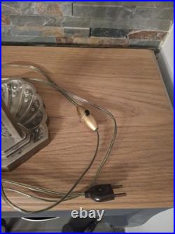 Art Deco Lamp Silver Bronze + Dough Pressed Glass Degue. Lamp French