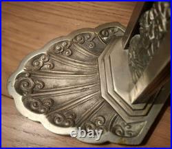 Art Deco Lamp Silver Bronze + Dough Pressed Glass Degue. Lamp French