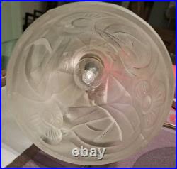 Art Deco Lamp Silver Bronze + Dough Pressed Glass Degue. Lamp French