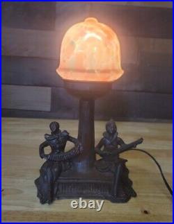 Art Deco Lamp With Amber Glass Ball Shade Working Condition