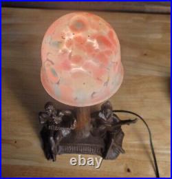 Art Deco Lamp With Amber Glass Ball Shade Working Condition