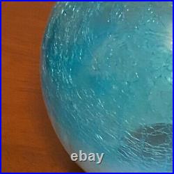 Art Deco Lamp Woman Blue Crackle Glass Globe Signed 1937 Braided 2 Prong Cord