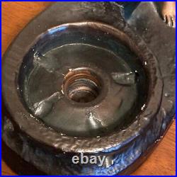 Art Deco Lamp Woman Blue Crackle Glass Globe Signed 1937 Braided 2 Prong Cord