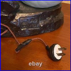 Art Deco Lamp Woman Blue Crackle Glass Globe Signed 1937 Braided 2 Prong Cord