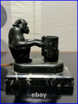 Art Deco Lamp by Max Le Verrier titled Boubou Le Singe Au Brasero