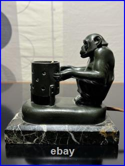 Art Deco Lamp by Max Le Verrier titled Boubou Le Singe Au Brasero