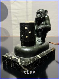 Art Deco Lamp by Max Le Verrier titled Boubou Le Singe Au Brasero