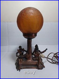 Art Deco Lamp with Amber Glass Ball Shade