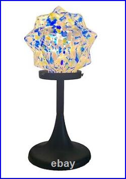 Art Deco Lamp with End of Day Spatter Glass Starburst Lamp Shade Globe Green Blue