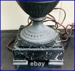 Art Deco Lamps With Roman/Greek Man and Woman In Chariots Green Marble Bases