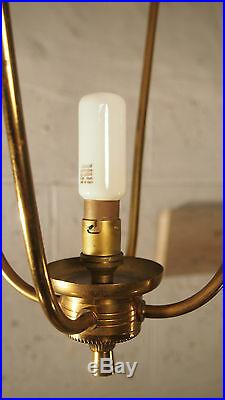 Art Deco Lantern Brass Pendant Hanging Light Lamp French Etched Frosted Glass