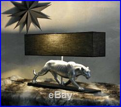 Art Deco Leuchte Panther Silber Schwarz Tischlampe Tischleuchte Leopard Lampe