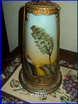 Art Deco Lighted Smoking Stand Lamp, Reverse Painted Glass