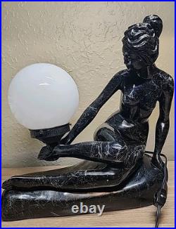 Art Deco MCM Table Lamp Resin Nude Lady Woman Globe Light Sphere Marble Finish