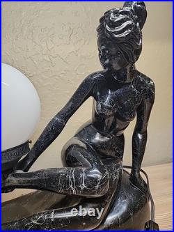 Art Deco MCM Table Lamp Resin Nude Lady Woman Globe Light Sphere Marble Finish