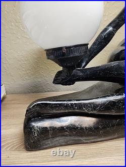 Art Deco MCM Table Lamp Resin Nude Lady Woman Globe Light Sphere Marble Finish