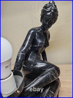 Art Deco MCM Table Lamp Resin Nude Lady Woman Globe Light Sphere Marble Finish