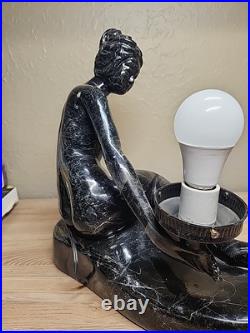 Art Deco MCM Table Lamp Resin Nude Lady Woman Globe Light Sphere Marble Finish