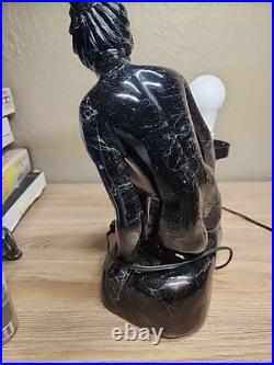 Art Deco MCM Table Lamp Resin Nude Lady Woman Globe Light Sphere Marble Finish