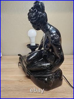 Art Deco MCM Table Lamp Resin Nude Lady Woman Globe Light Sphere Marble Finish