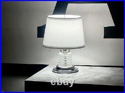 Art Deco Machine Age Chrome Crystal Frosted Glass Desk Table Lamp Light Vtg Mcm