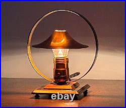Art Deco Machine Age Copper Brass Hoop Ring Desk Table Lamp Light Nessen Vtg Mcm