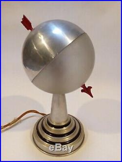 Art Deco Machined Aluminum Globe Lamp with Red Arrow, 1930's, Works, Very Rare