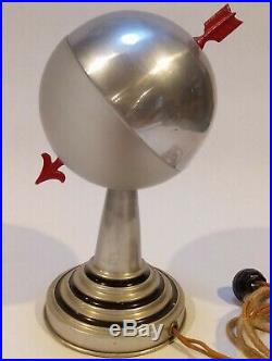 Art Deco Machined Aluminum Globe Lamp with Red Arrow, 1930's, Works, Very Rare