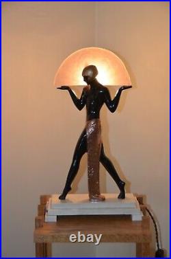 Art-Deco Max Le Verrier Reproduction Lamp Bronze Nude