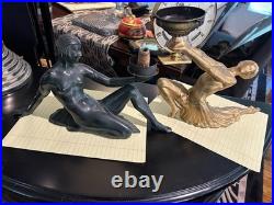 Art Deco Metal Lady Lamps for Restoration Pair Classic Iconic Forms Female
