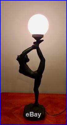 Art Deco Modern Nude Gymnast Ballerina Table Resin Lamp Lighted Globe Decoration