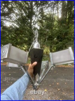 Art Deco Modernist Chandelier Antique Brass Chrome Lamp Vintage Design