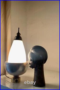 Art Deco Modernist Nickel Plated Steel & Brass Bedside Lamp