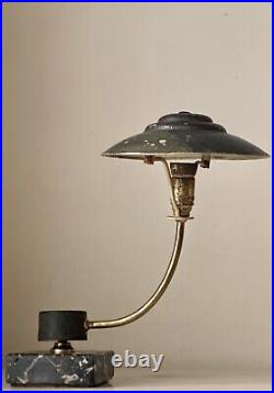 Art Deco Mushroom Reflector Lamp Aluminum Base Marble Brass