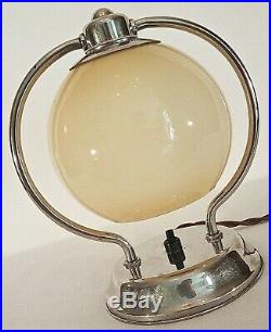 Art Deco Nachttischlampe Bedside Lamp Chrom Opalglas Bauhaus Design Um 1930
