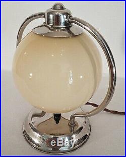 Art Deco Nachttischlampe Bedside Lamp Chrom Opalglas Bauhaus Design Um 1930