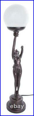 Art Deco Nora Standing Lady Holding Arm Up Crackle Ball Shade Lamp 56cm