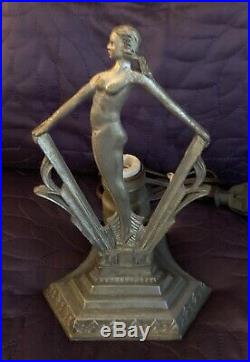 Art Deco Nouveau Accent Lamp Figural Nymph Nude C. 1920's -1930
