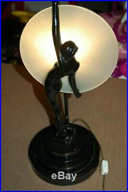 Art Deco/Nouveau Black Nude Maiden/Woman Desk Table Lamp 1990's