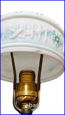 Art Deco Nouveau Cast Iron Boudoir Lamp & Puffy Frosted Painted Milk Glass Shade