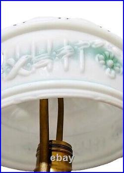 Art Deco Nouveau Cast Iron Boudoir Lamp & Puffy Frosted Painted Milk Glass Shade