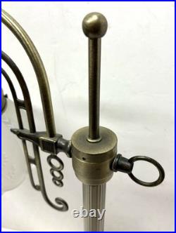 Art Deco Nouveau Revival Style Bridge Arm Brass Table Lamp withFrosted Glass Shade