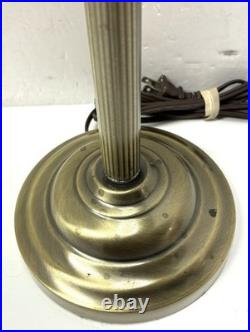 Art Deco Nouveau Revival Style Bridge Arm Brass Table Lamp withFrosted Glass Shade