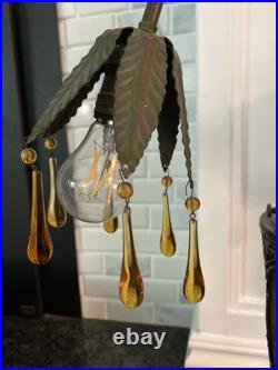 Art Deco Nouveau Spelter Reverse Painting Lamp 1920 Frankart Church Amber Crystl